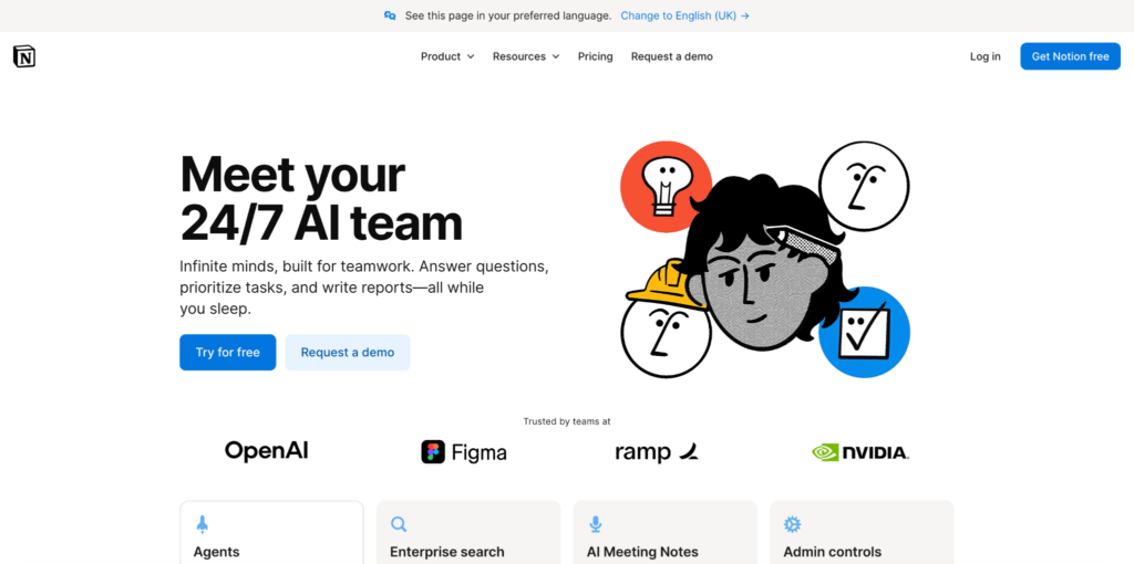 сайт сервиса Notion AI